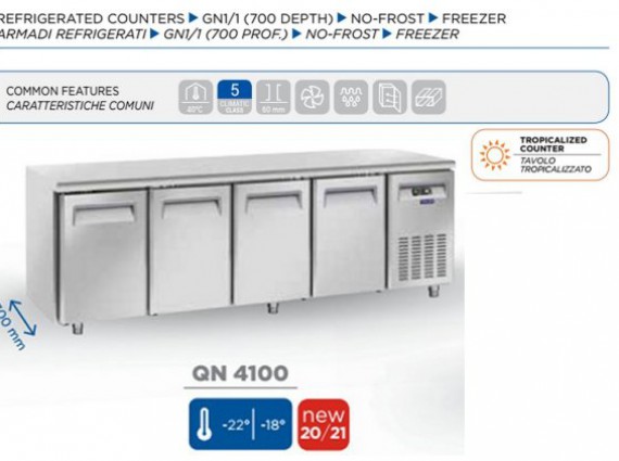 Tavolo refrigerato QN 4100 inox, negativo - 18/-22°.